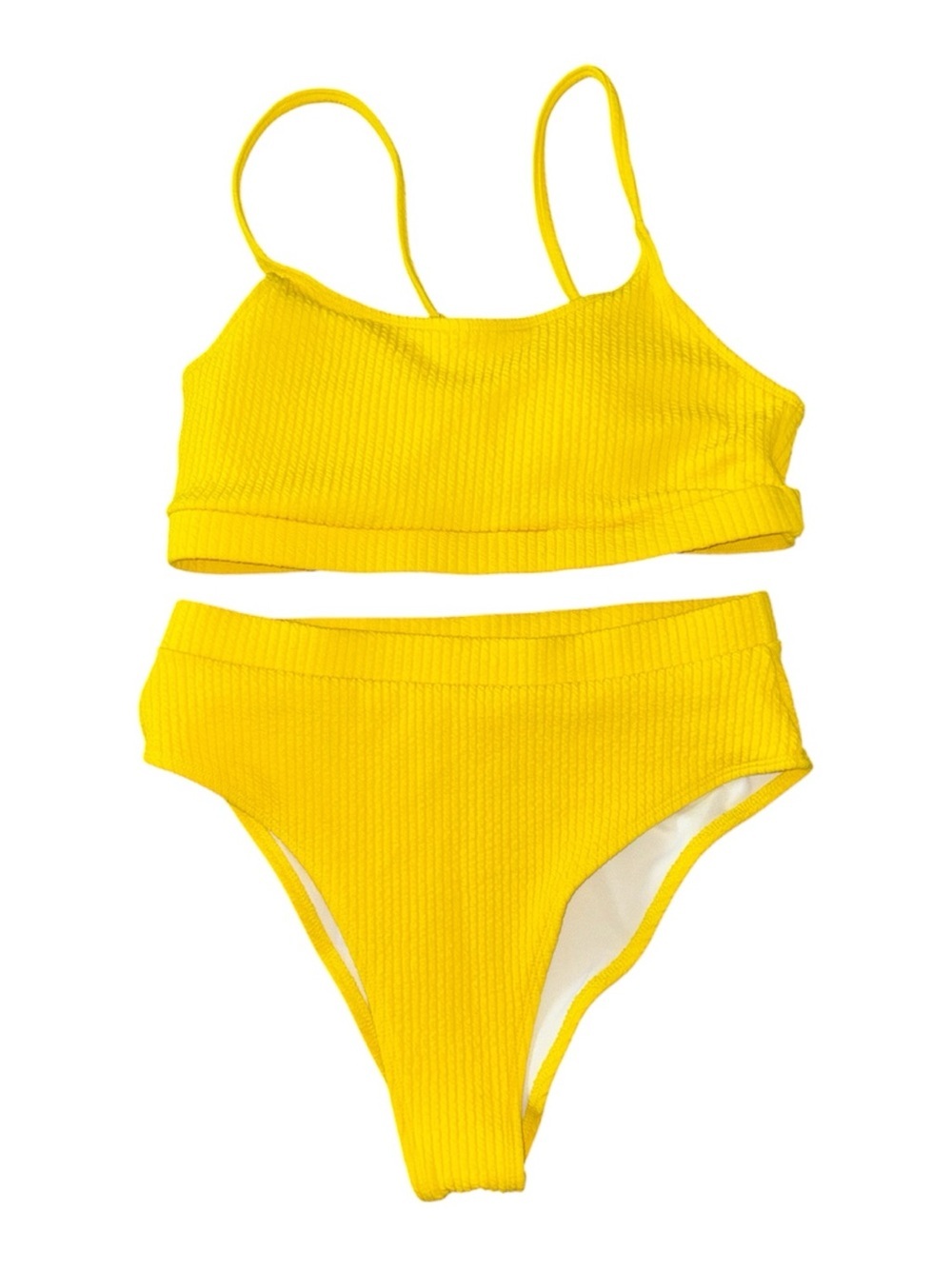 418. Women’s NWOT Ribbed Yellow Two-Piece Bikini Set Size M